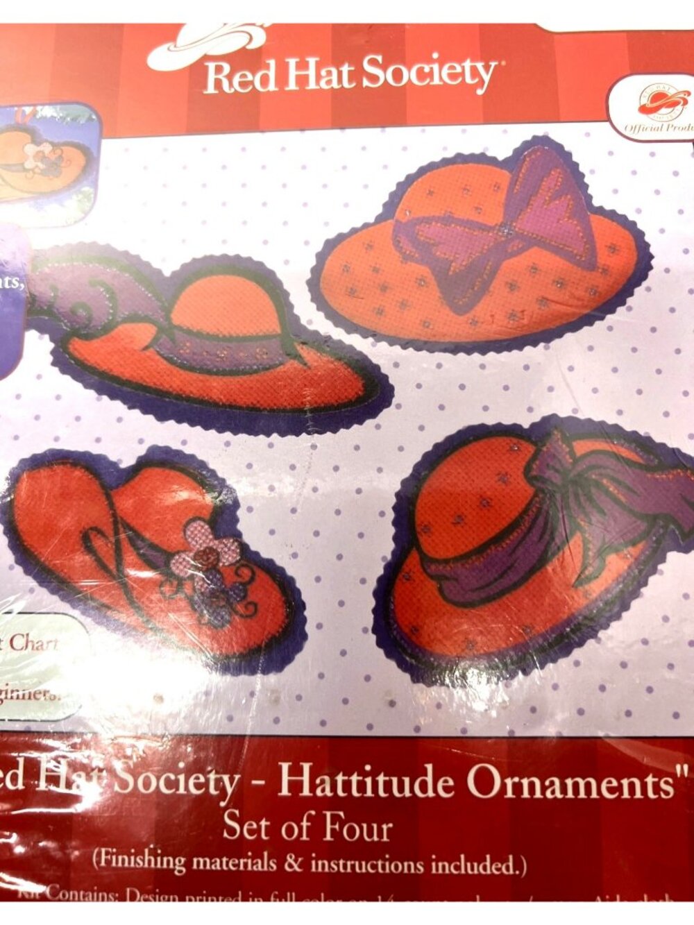 Red Hat Society Hatitude Ornaments Counted Cross Stitch Kit 51542 Set Of 4